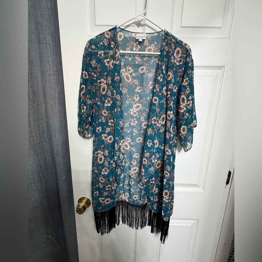 LuLaRoe Blue and Brown Floral kimono